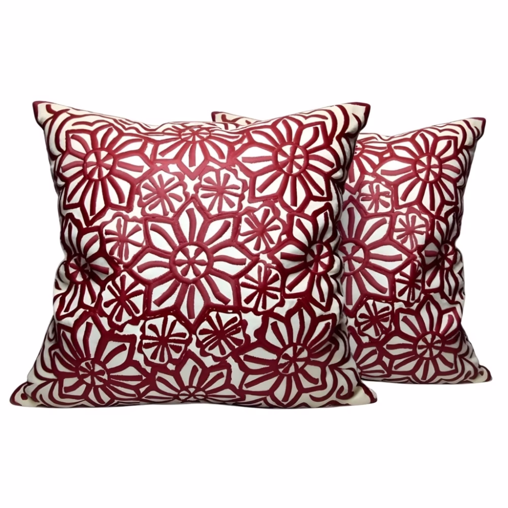 Product photo of red Moroccan cushion set with floral pattern