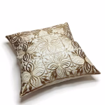 Single beige hand embroidered pillow cover showing detailed pattern