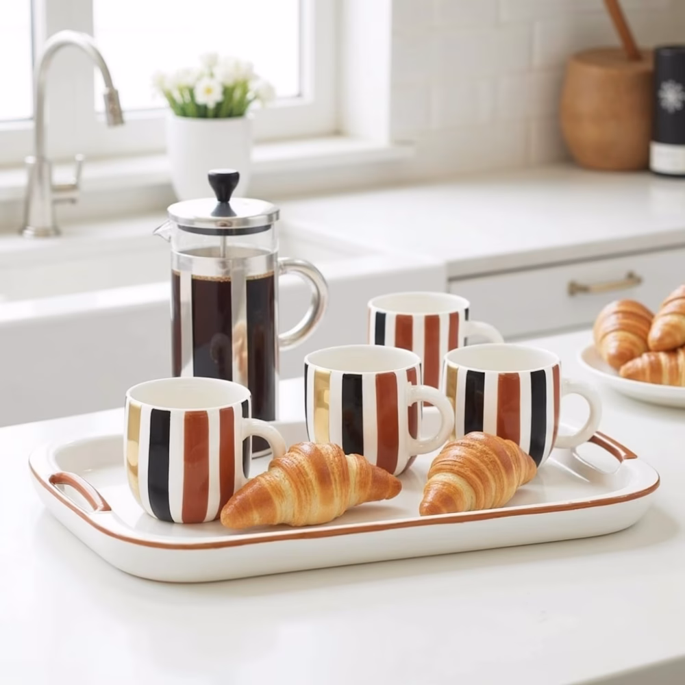 Handmade Pottery Mugs with Gold Ornaments