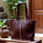 Handcrafted Moroccan Dark Brown Leather Tote Bag