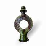 Handmade Round Green Pottery Candlestick from Tamegroute