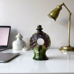 Handmade Round Green Pottery Candlestick from Tamegroute