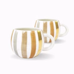Set of 2 Handmade Pottery Mugs with Gold Ornaments
