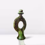 Handmade Round Green Pottery Candlestick from Tamegroute