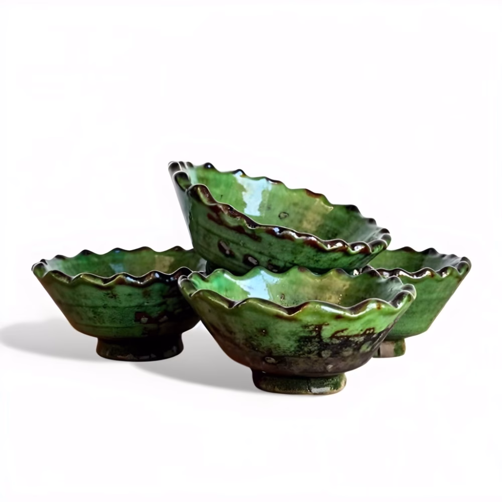 Set of 3 Moroccan Tamegroute Ceramic Bowls