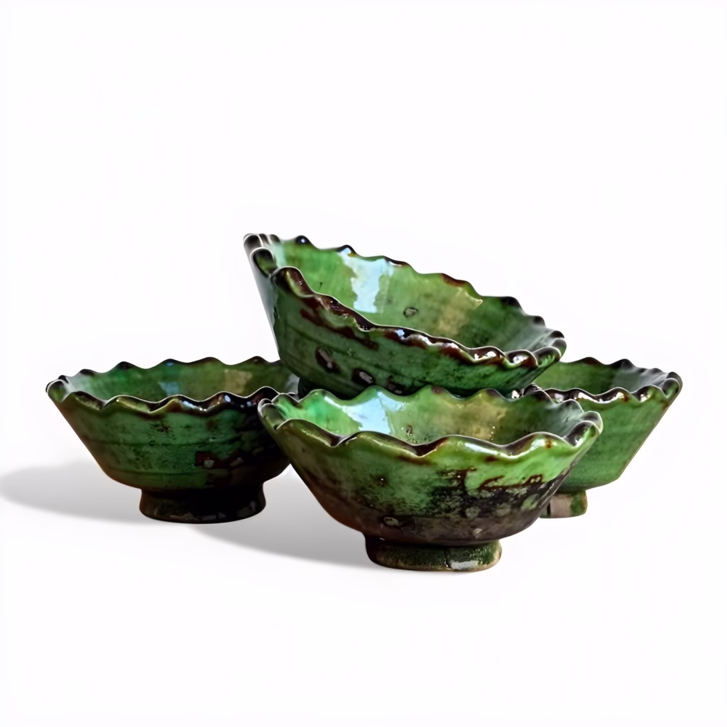 Set of 3 Moroccan Tamegroute Ceramic Bowls