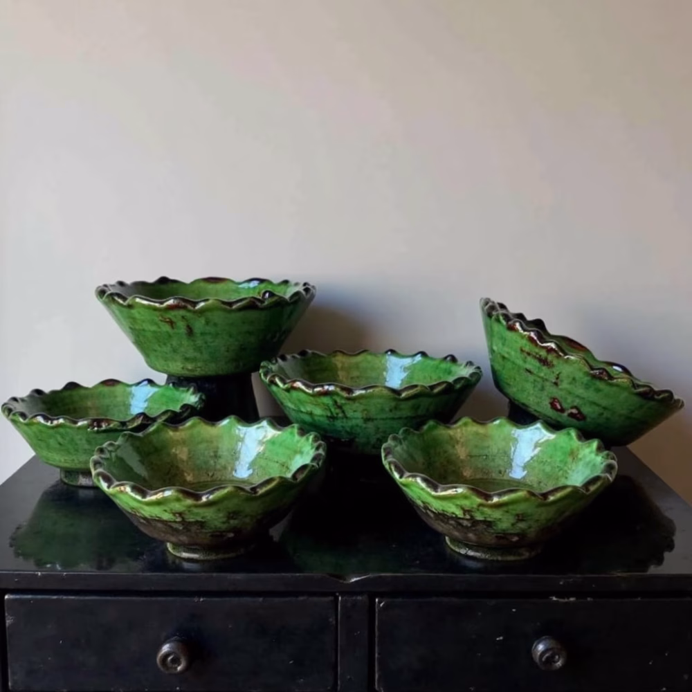 Set of 3 Moroccan Tamegroute Ceramic Bowls