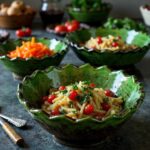 Tamegroute ceramic bowls filled with pasta and vegetables showcasing food-safe serving dishware