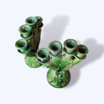 Set of 2 Handmade Green Pottery Candle Holders from Tamegroute