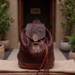 Brown Leather Woven Backpack