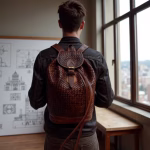 Brown Leather Woven Backpack