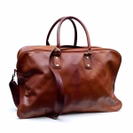Front view of genuine leather weekend travel bag