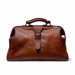 Front view of classic leather duffle bag product shot