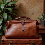 Handcrafted leather duffle bag in traditional setting