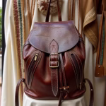 Brown real leather backpack front view showing buckle detail