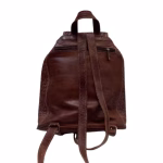 Real leather backpack in brown showing back view and straps