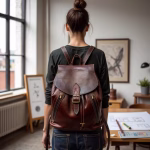 Leather backpack styled in modern interior