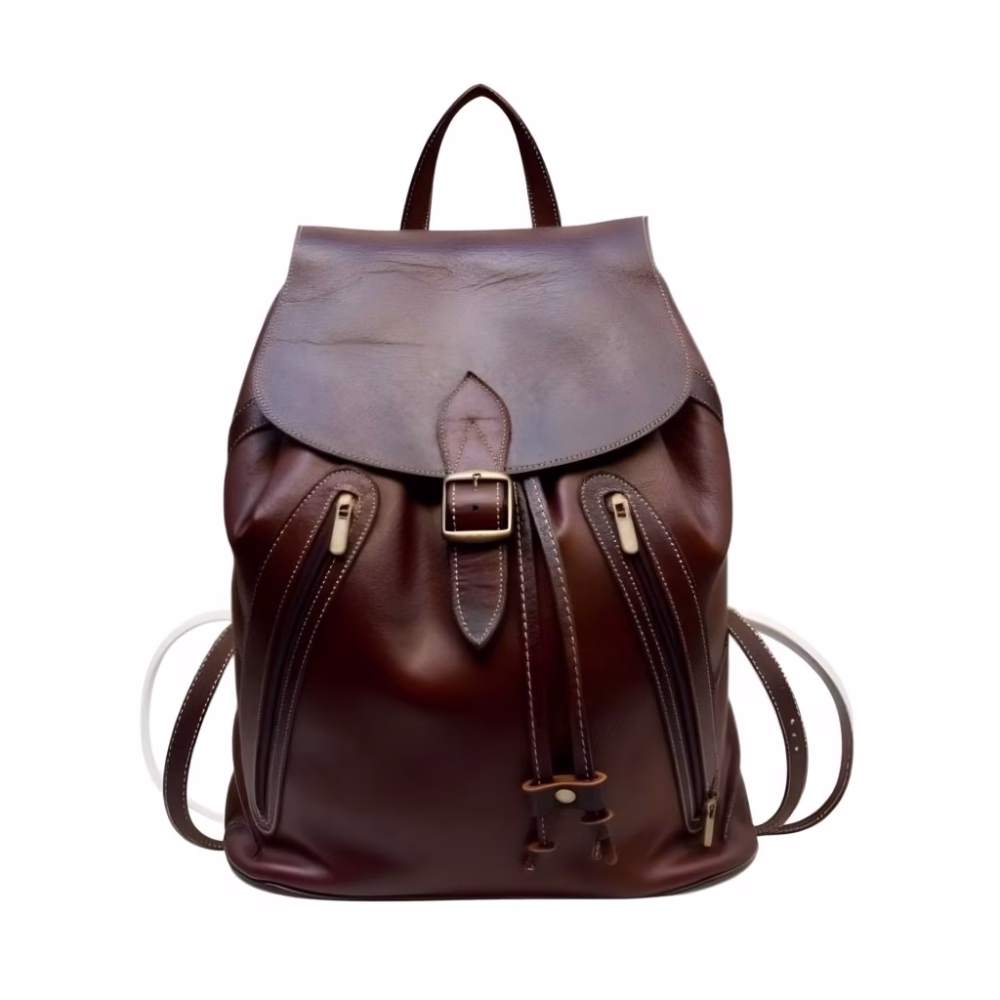 Studio product shot of real leather backpack