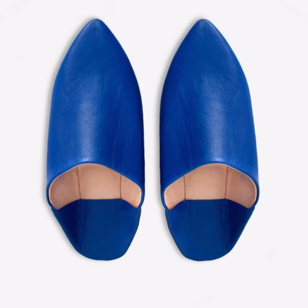 Royal blue handmade Moroccan leather babouche slippers