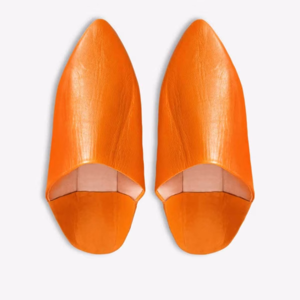Orange handcrafted Moroccan leather babouche slippers