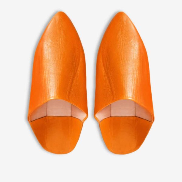 Orange handcrafted Moroccan leather babouche slippers