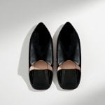 Black glossy Moroccan leather slippers with natural interior, handmade babouche with pointed toe and flat sole