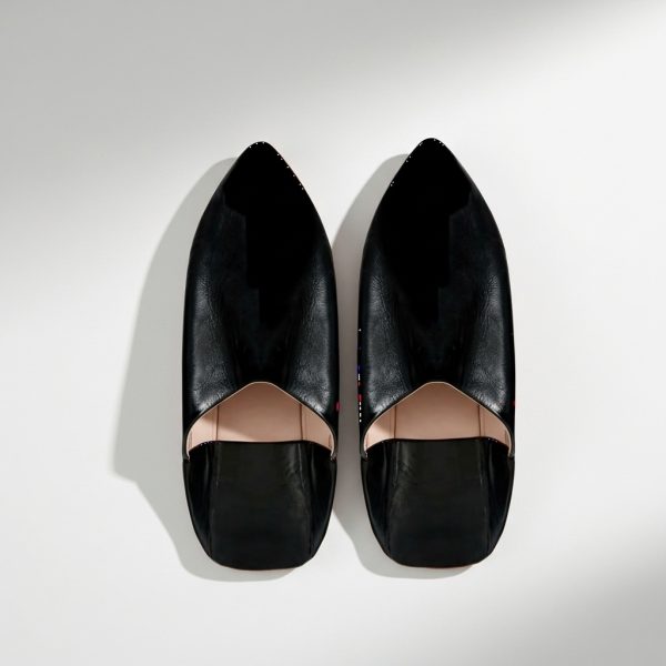 Moroccan leather slippers in black color