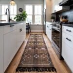Brown cactus silk runner rug with Berber geometric motifs in a modern kitchen interior