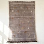 Handmade purple Moroccan cactus silk rug with geometric patterns, premium Sabra 100x150cm with fringed edges