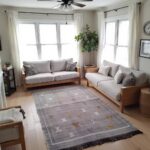 Handmade cactus silk rug with natural wood furniture, displaying traditional Moroccan diamond pattern design