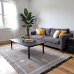 Gray cactus silk rug with colorful diamond motifs in modern living room, Moroccan handwoven design 100x150cm