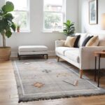 Moroccan cactus rug 100x150cm in contemporary living room with white furniture and indoor plants
