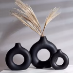 Handmade Moroccan Ceramic Donut Vase with Dry Flowers - A Unique Home Decor Piece