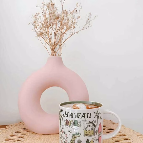 Handmade Moroccan Ceramic Donut Vase with Dry Flowers - A Unique Home Decor Piece