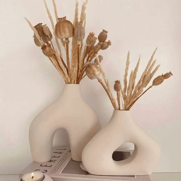Handmade Moroccan Ceramic Vase Set of 2 - Modern Flower Vases With Dried Flowers