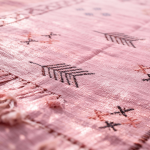Pink Moroccan rug 3x5 full view - handwoven sabra silk with symmetrical tribal patterns and fringe