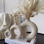 Handmade Moroccan Ceramic Donut Vase with Dry Flowers - A Unique Home Decor Piece