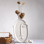 Modern White Ceramic Face Vase Set of 2 - Handmade Moroccan Pottery
