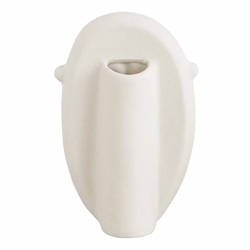 Modern White Ceramic Face Vase Set of 2 - Handmade Moroccan Pottery