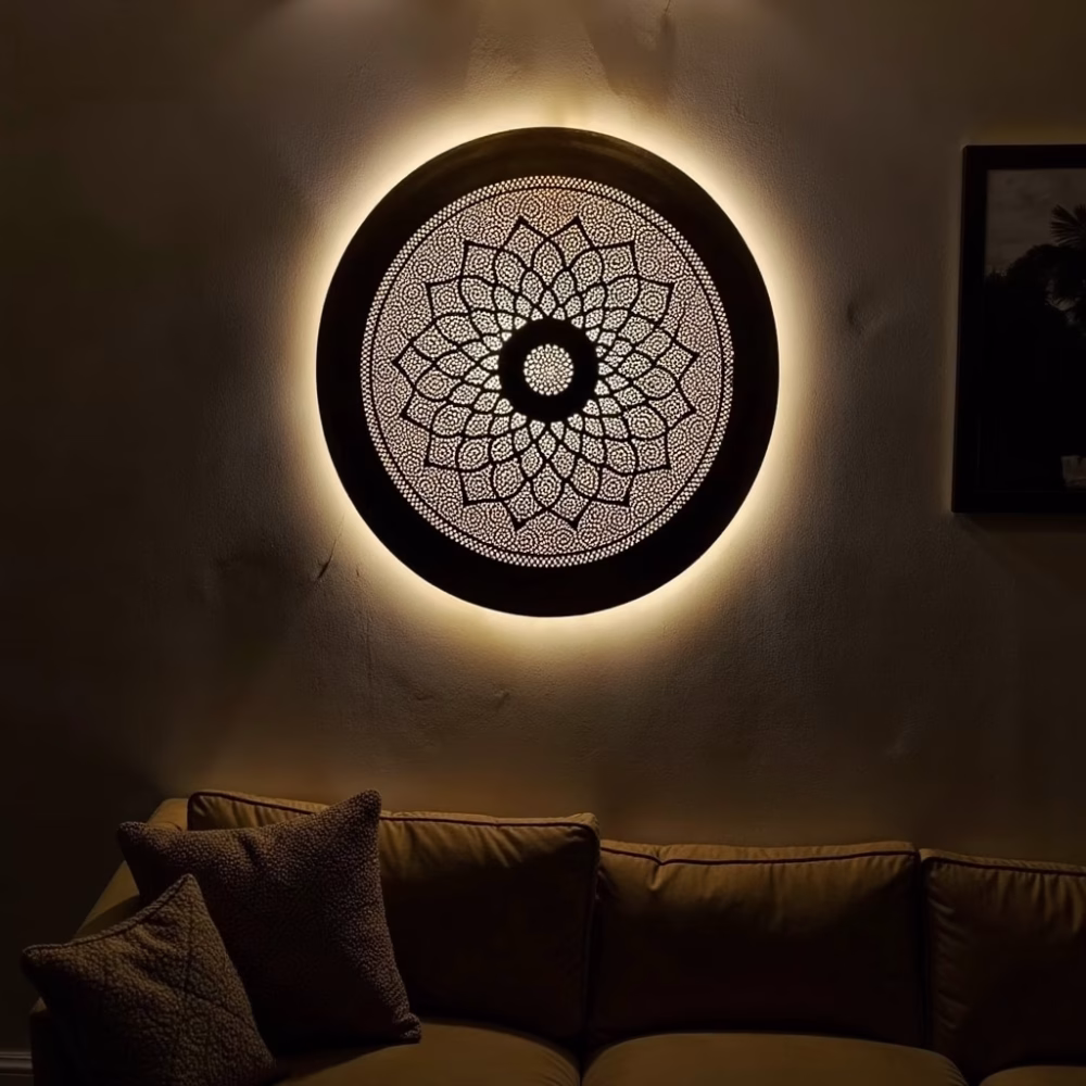 Hand Engraved Round Moroccan Wall Light Shade in Gold