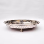 Hand-engraved round platter trays with a Star of David pattern, handmade in Morocco.
