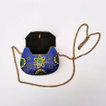 Handmade Blue Mosaic Purse with Green Stone and Gold Chain