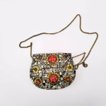 Handmade Gray Mosaic Purse with RedGold Inlaid Stone and Gold Chain