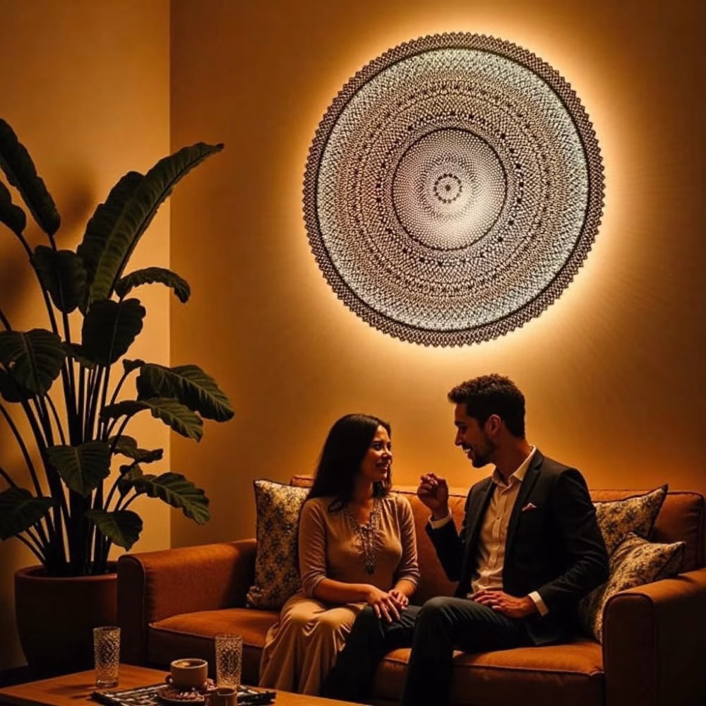 Handmade Round Brass Lamp Shade - Geometrical Pattern