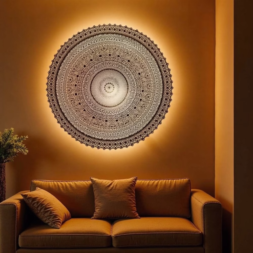 Handmade Round Brass Lamp Shade - Geometrical Pattern