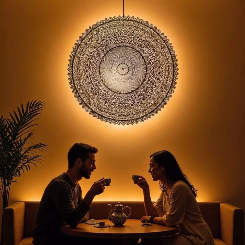Handmade Round Brass Lamp Shade - Geometrical Pattern