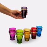 Colorful beldi glasses with afternoon tea setting