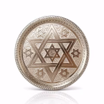 Hand-engraved round platter trays with a Star of David pattern, handmade in Morocco.