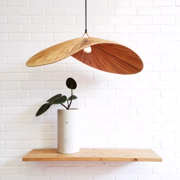 Minimalist setting showcasing handwoven raffia pendant light