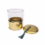 Moroccan Set of 3 Hand Hammered Glass Jars with Brass Lid - Gold & Silver